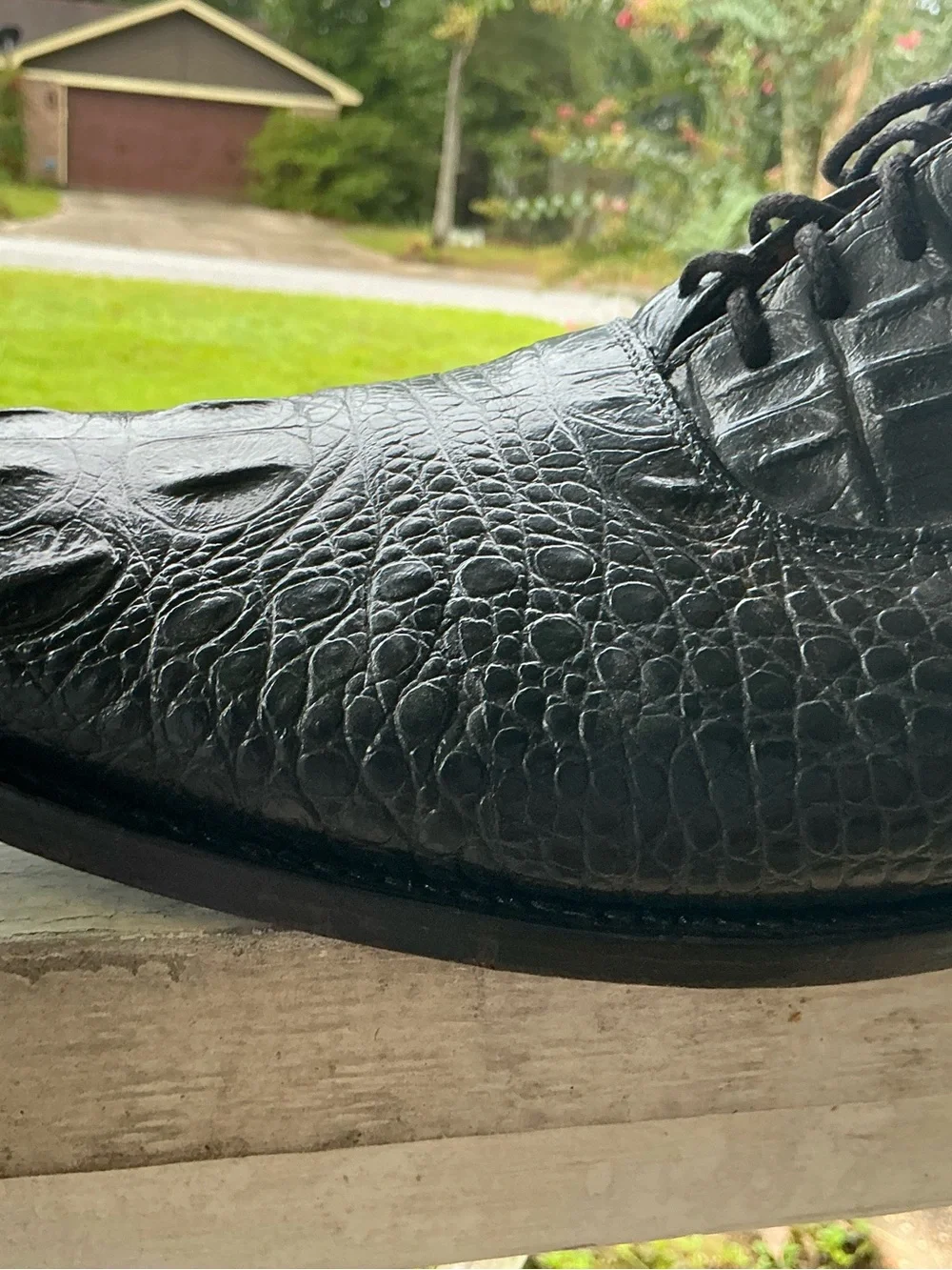 Black Croc-Embossed Leather Derby Shoe - Elegant Dress Oxford